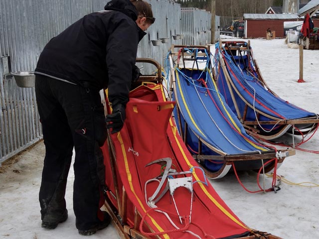 A typical anchor (shown here resting on the canvas of the sled but stored when sledding hung over the back of the sled).