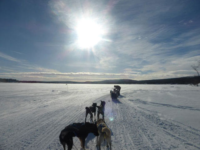 Crossing a frozen lake.