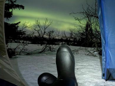 Northern Lights from the tent! | Photo: Ingvar Stepanyan (@RReverser)