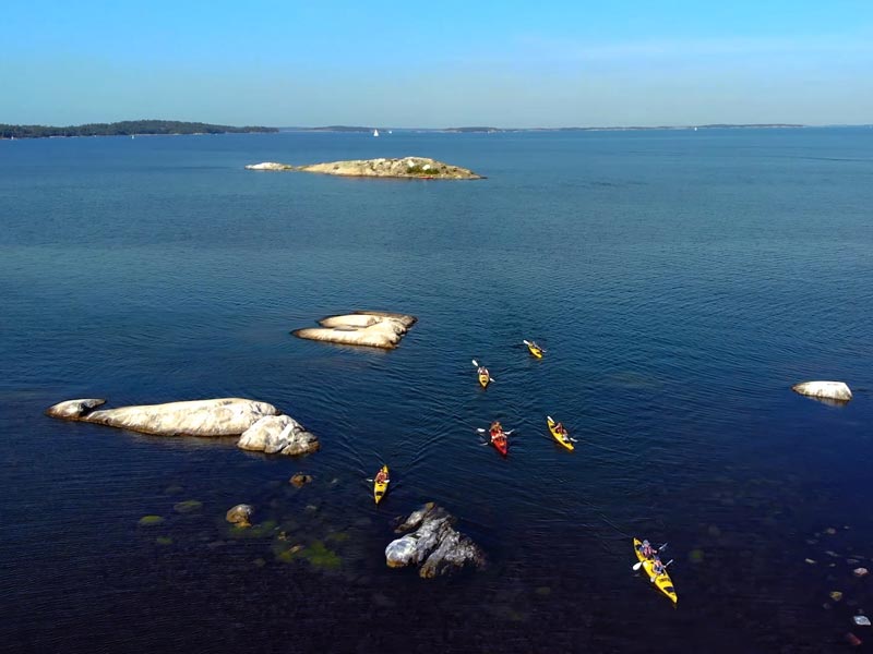 Kayaking among archipelago islands